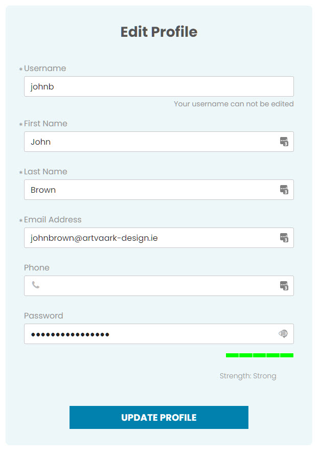 member account page edit profile